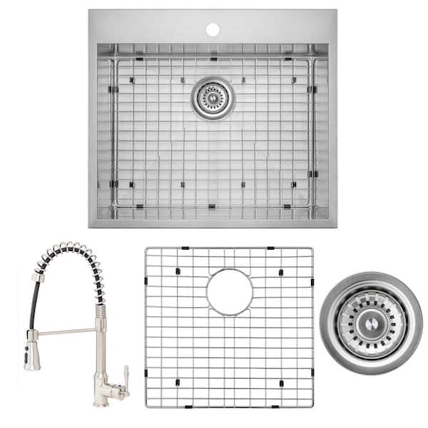 Reviews for AKDY Handmade All in One Drop in Stainless Steel 25 in. x 22 in. with Faucet and Sink Grid 1 hole Single Bowl Kitchen Sink Pg 2 The Home Depot