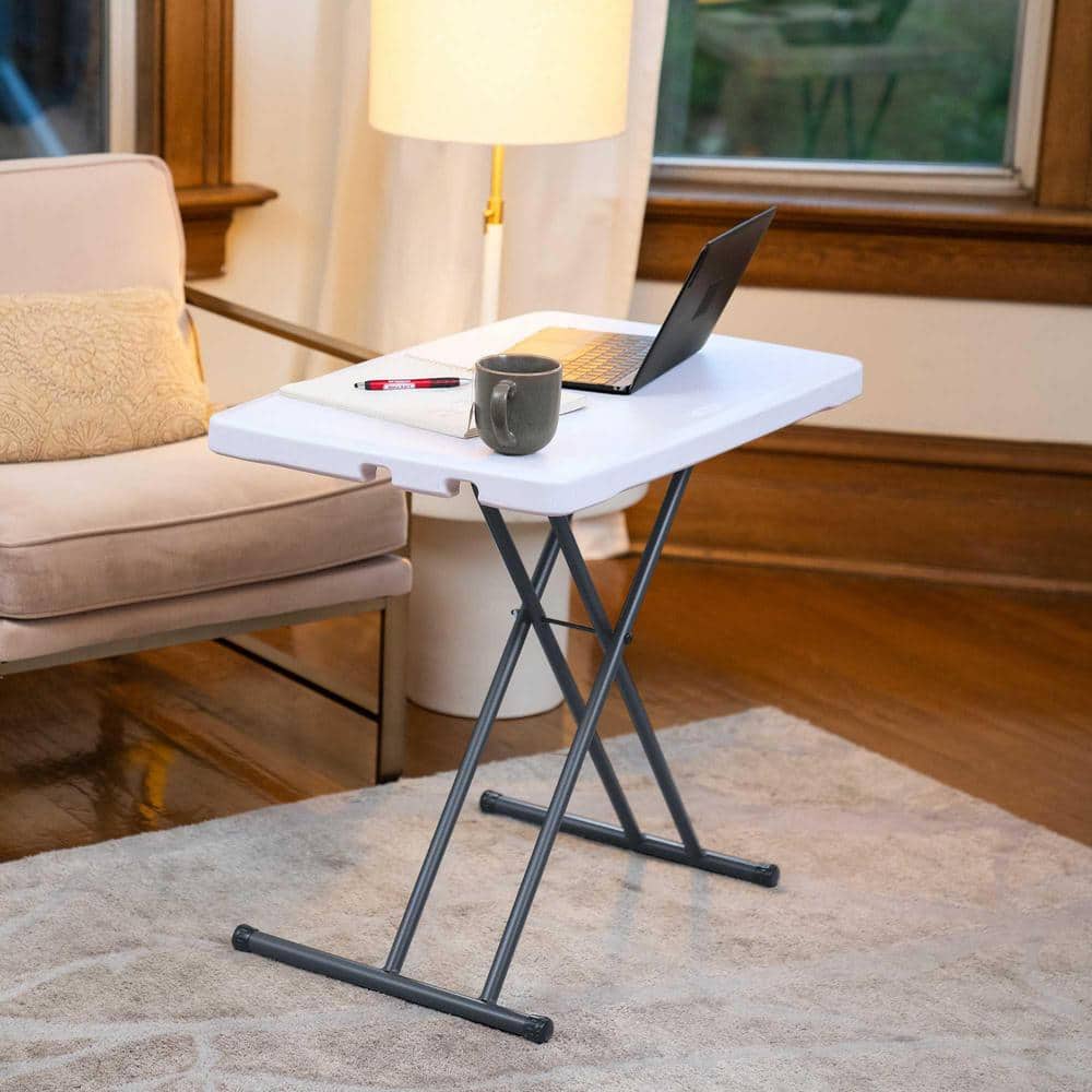 Adjustable White Granite Plastic Folding Table with X-Shaped Base