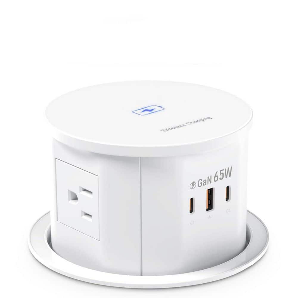 Pop Up Countertop Outlet 4-Outlet 1 USB-A Port 2 USB-C Ports Surge Protector with 15-Watt Wireless Charger White price history on PriceWatchPro
