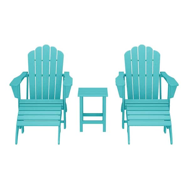 WESTIN OUTDOOR Aderson Turquoise 5-Piece Outdoor Plastic Adirondack Chairs w/ Cupholders, Side Table, Ottoman Patio Conversation Set
