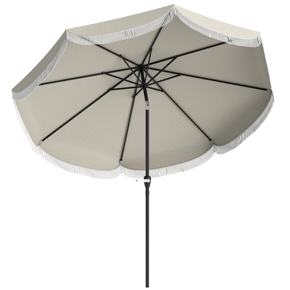 9 ft. Metal Outdoor Market Patio Umbrella with Crank, 8 Ribs, Push Button T