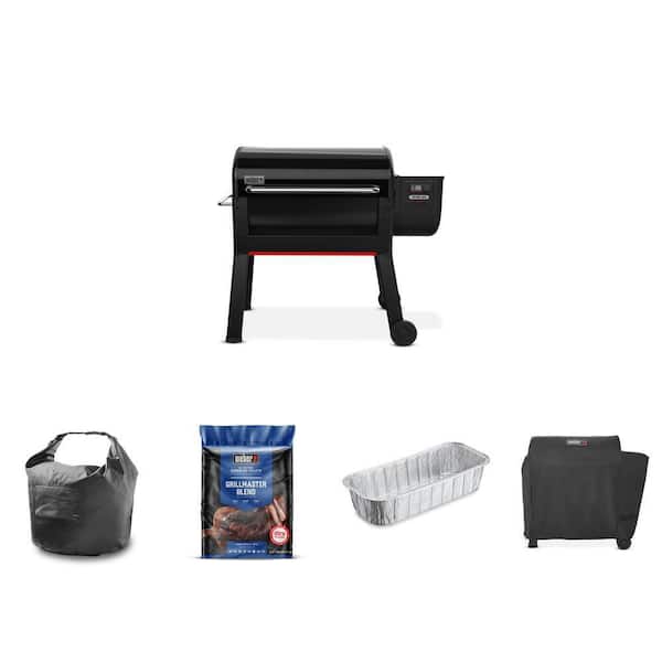 Weber Smoque XL Pellet Grill and Smoker with Fuel Storage Bag, Grill Cover, Drip Pans and Pellets Combo