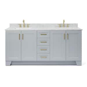 Taylor 73 in. W x 22 in. D x 35.25 in. H Double Freestanding Bath Vanity in Grey with Carrara White Marble Top