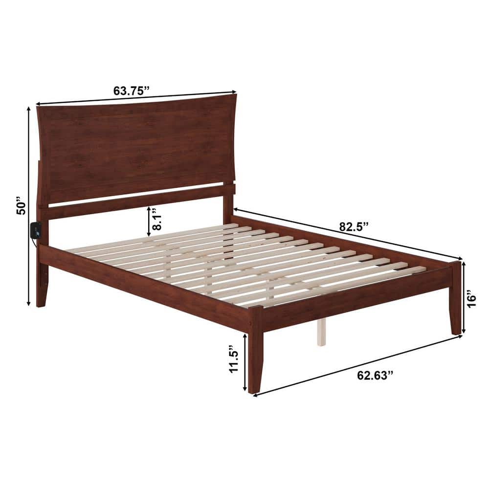 Walnut Queen Upholstered Platform Bed with Storage Drawers