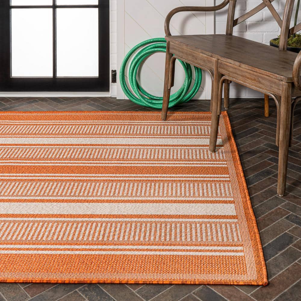 Haynes 3' x 5' Orange and Cream Synthetic Stripe Area Rug