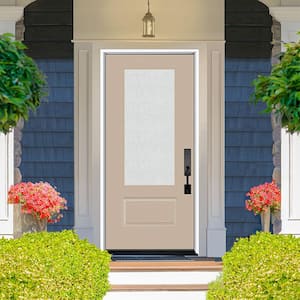 Legacy 36 in. x 80 in. 3/4 Lite Rain Glass LHIS Primed Sandstone Finish Fiberglass Prehung Front Door