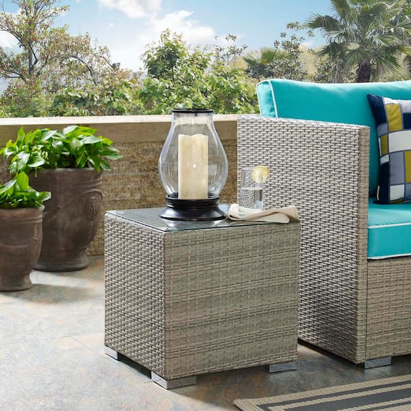 Repose Patio Wicker Outdoor Side Table in Light Gray