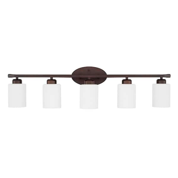 37 in. W x 9 in. H x 8 in. E 5-Light Soft White Glass Vanity in Bronze