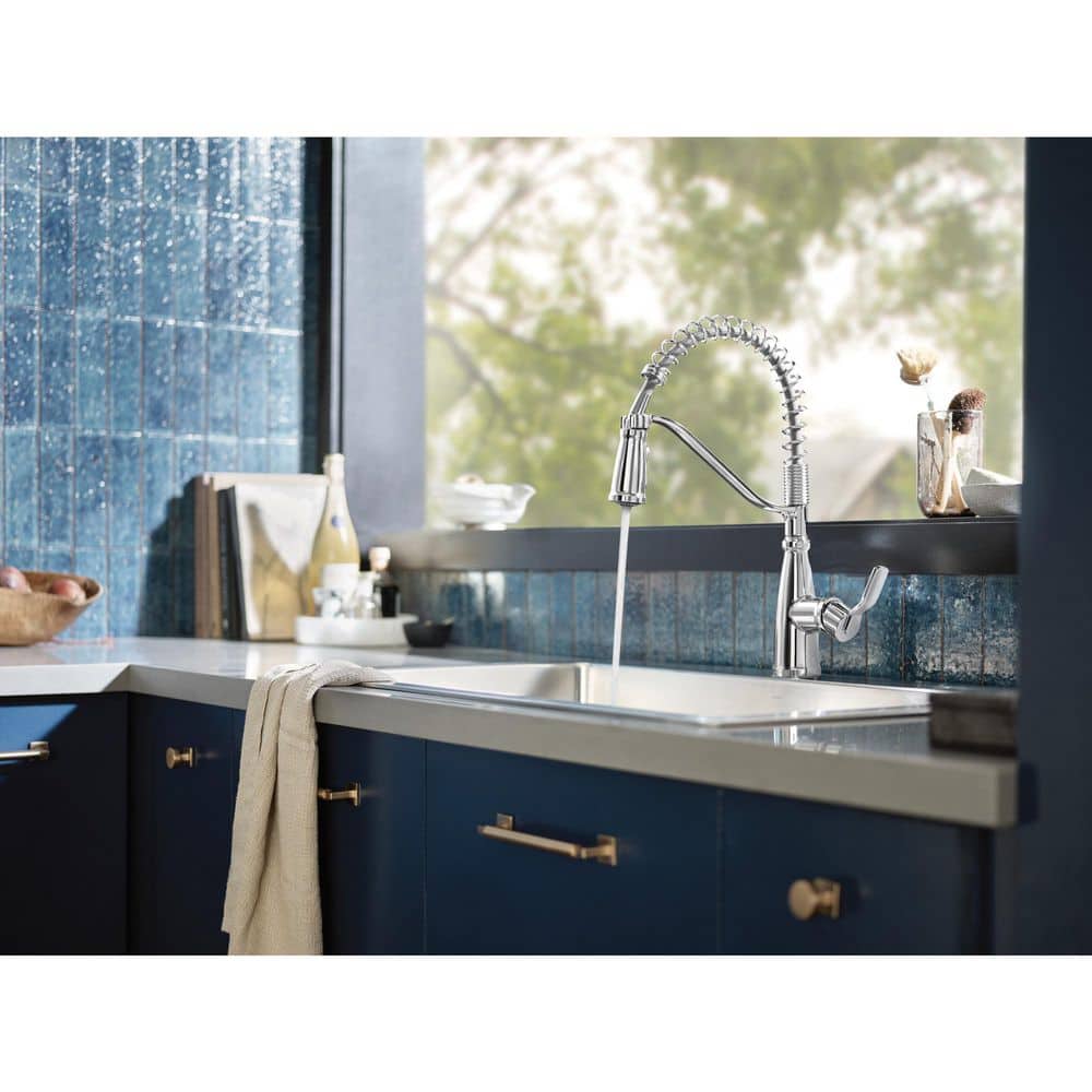 Chrome Single Handle Spring Kitchen Faucet with Pull-Out Spray