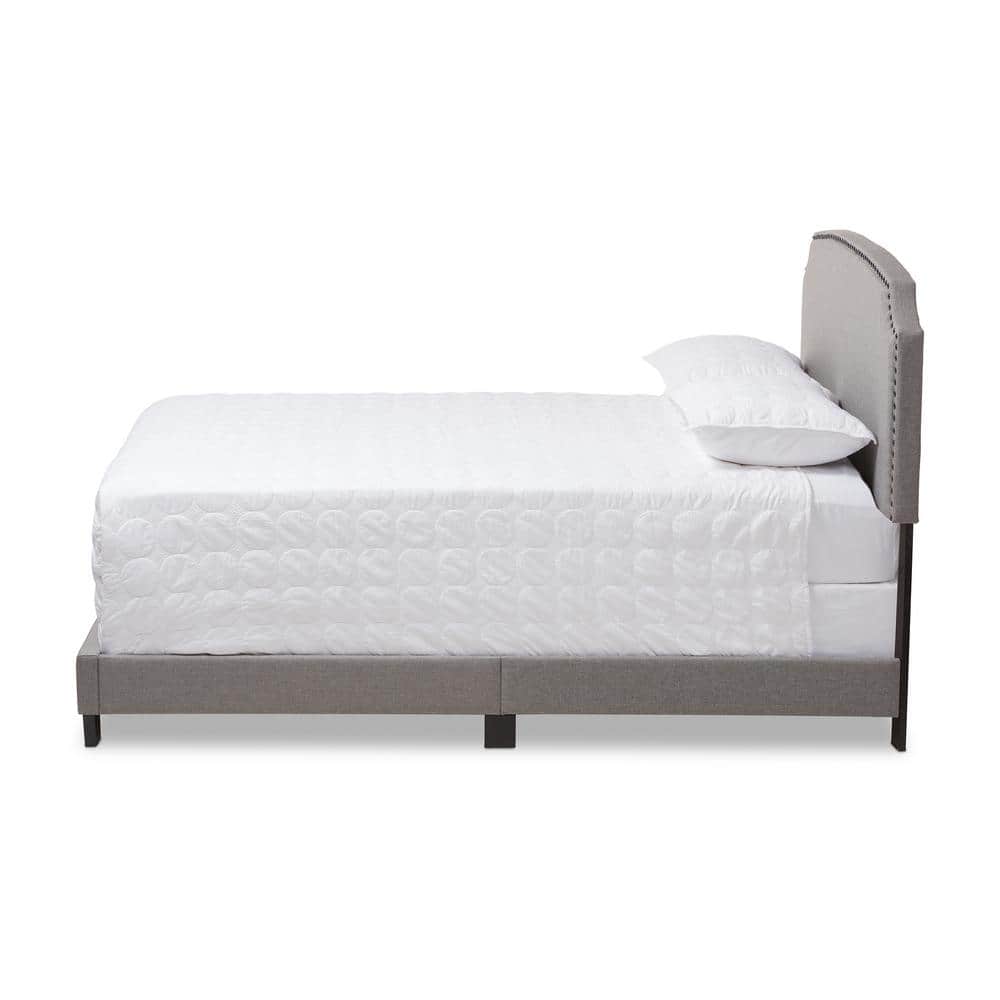 Odette Contemporary Light Beige Upholstered Queen Bed with Nailhead Trim