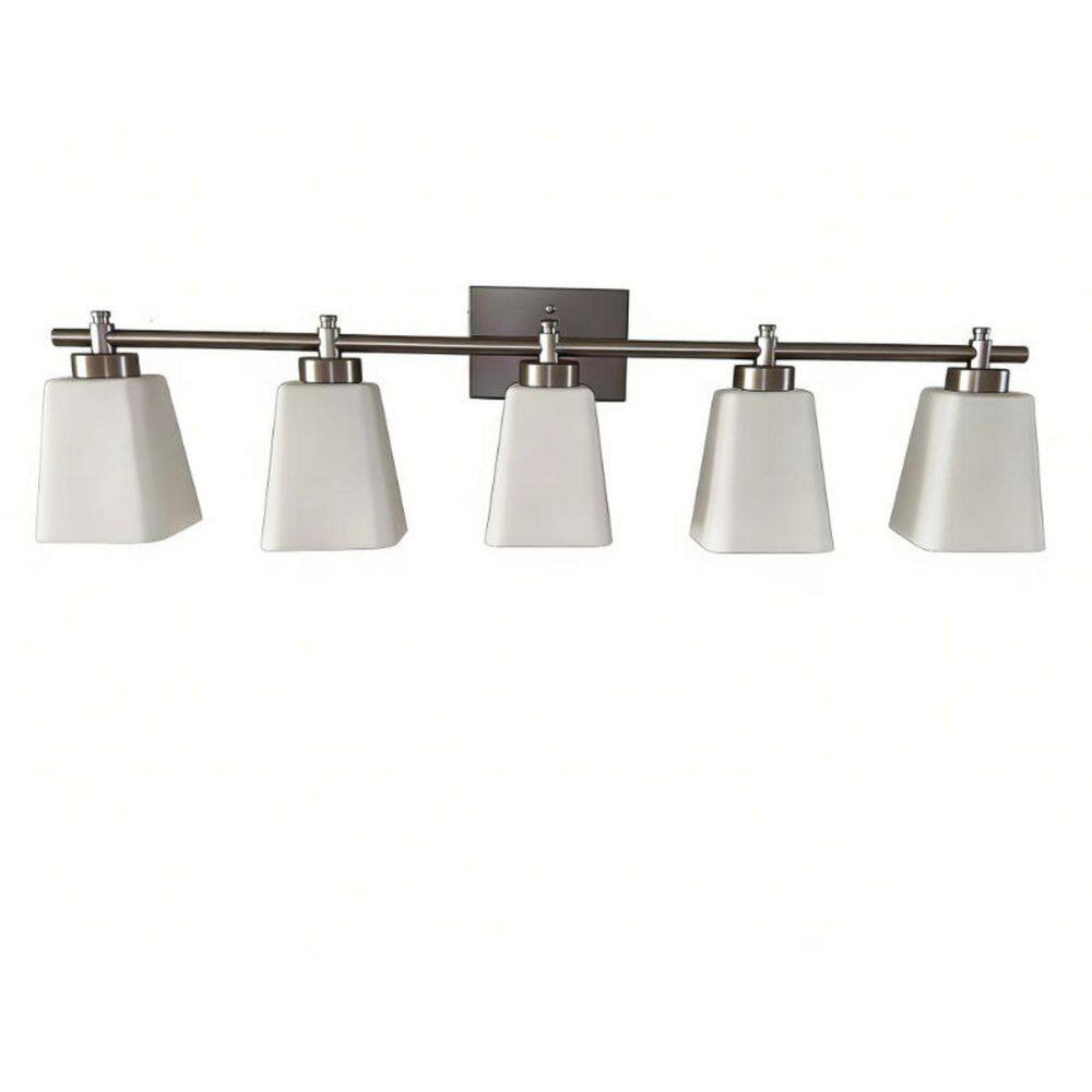 36 in. 5-Light Nickel Bathroom Vanity Light Contemporary Wall Sconce with Milky White Glass Shades price history on PriceWatchPro