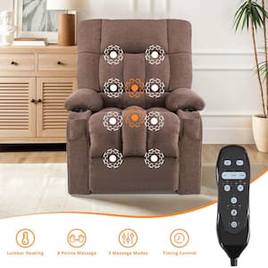 Brown Linen Recliner for Aldult Vibrating Massage and Heating Electric Power Lift Chairs with Remote Control