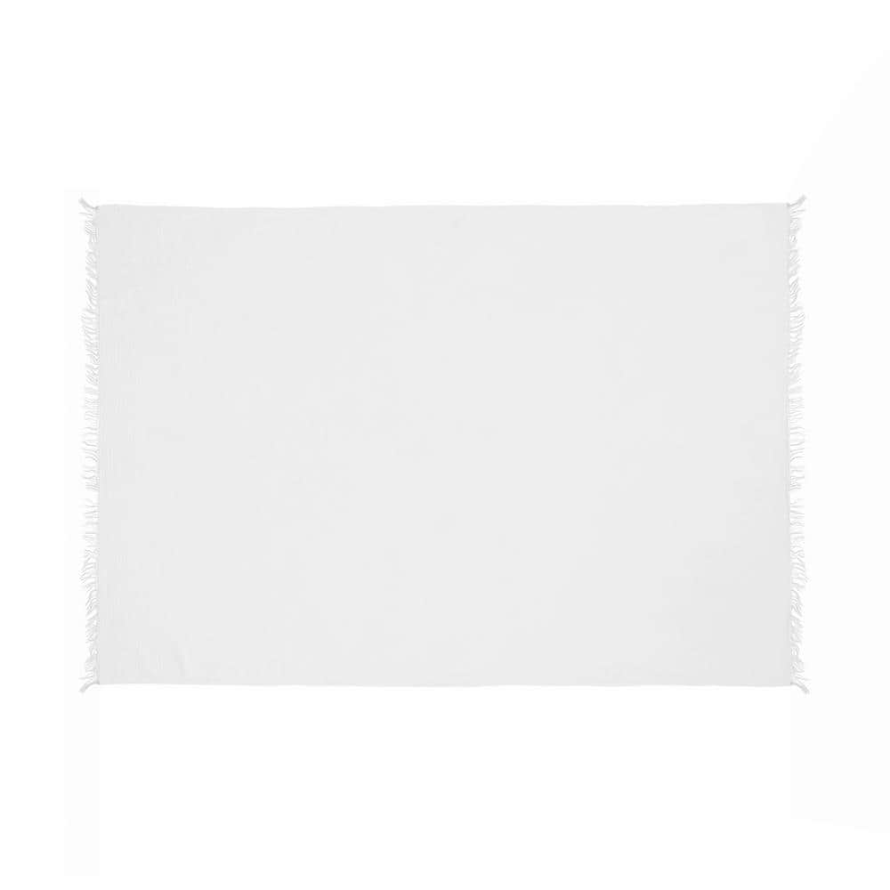 Sandy Farmhouse White Turkish Crinkled Cotton Throw Blanket with Fringe