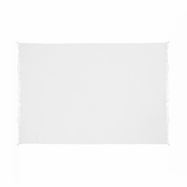 Unbranded Sandy Farmhouse White Turkish Crinkled Cotton Throw Blanket with Fringe