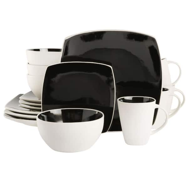 GIBSON ELITE Soho Lounge 16-Pcs Stoneware Dinnerware Set in Black/White