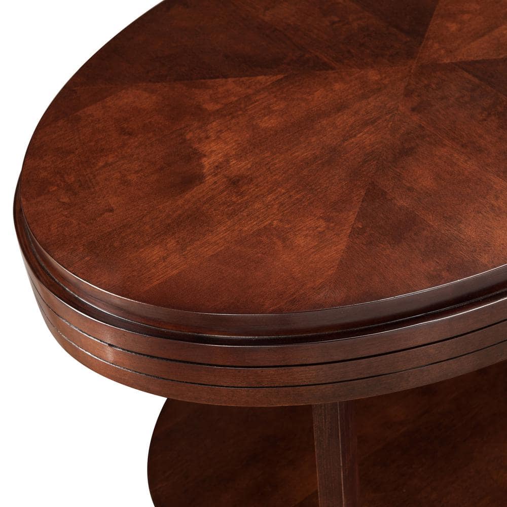 Oval Chocolate Wood Coffee Table with Storage Shelf