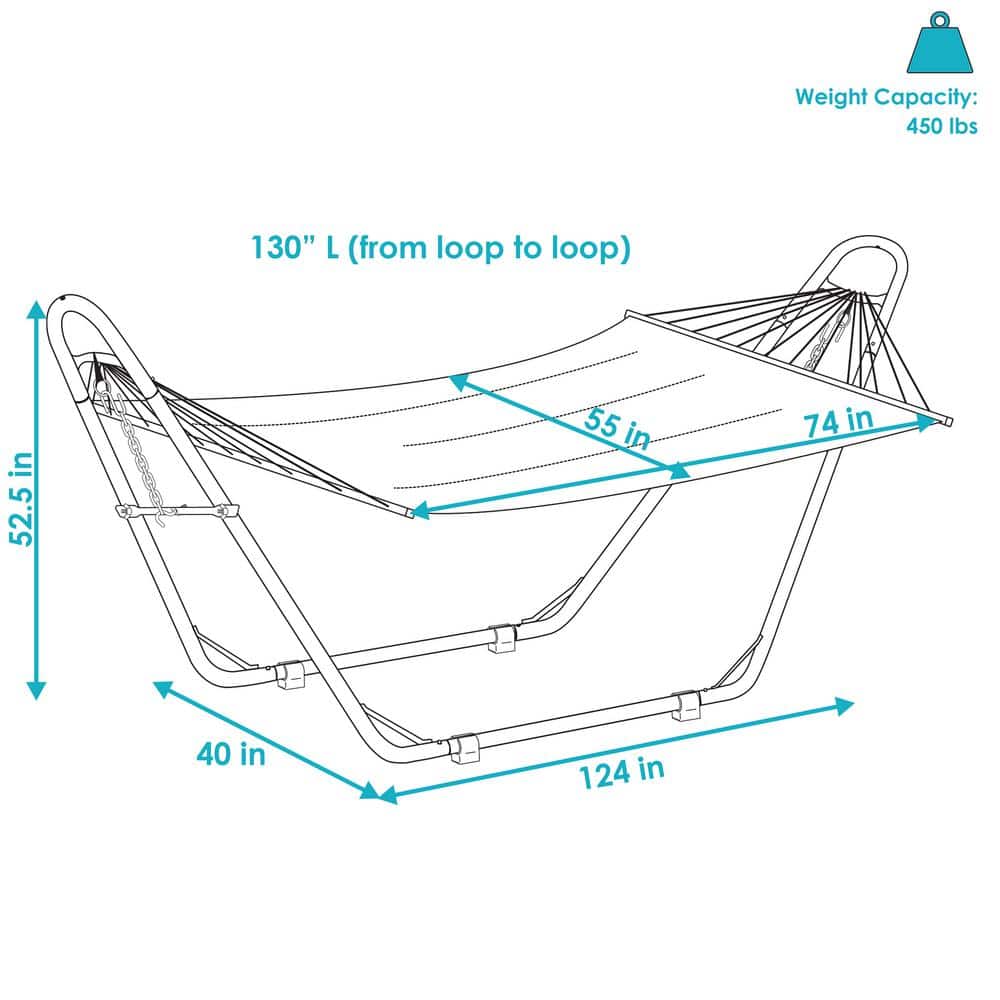 Sandy Beach Quilted Polyester Hammock with Black Steel Stand