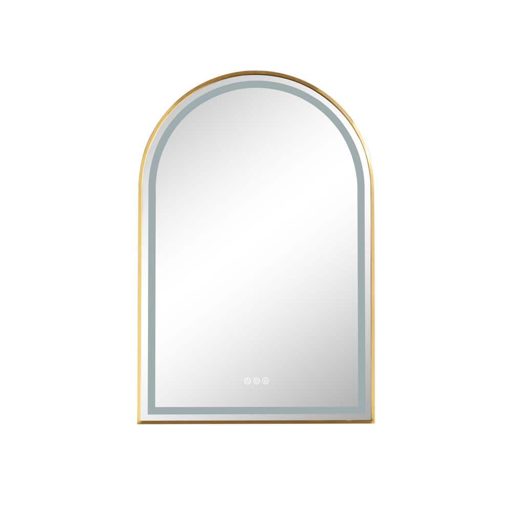 26 in. W x 38.7 in. H Small Arched Stainless Steel Framed Dimmable Wall Bat