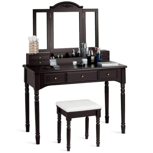 Gymax Vanity Set Makeup Table With 7, Black Vanity Desk Mirror