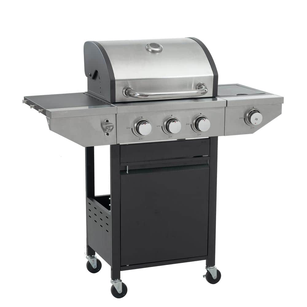 Black and Silver 3-Burner Propane Grill with Side Burner