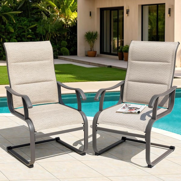 Beige Textilene Iron Outdoor Patio Dining Chairs (2-Pack)