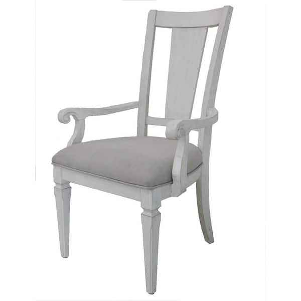 Acme Furniture Light Gray Linen and Weathered White Finish Light Gray Linen and Weathered White Finish Fabric Armchair set off 1