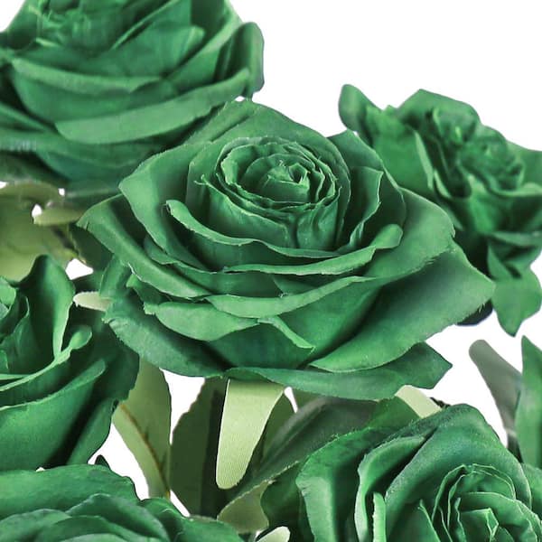 LIVING LUXURY 18 in. Deluxe Emerald Green Artificial Queen Rose