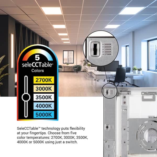 Metalux 1 ft. x 1 ft. Integrated LED Panel Light, Selectable 2000/1500/1000 Lumens and 2700/3000/3500/4000/5000 Sel CCT