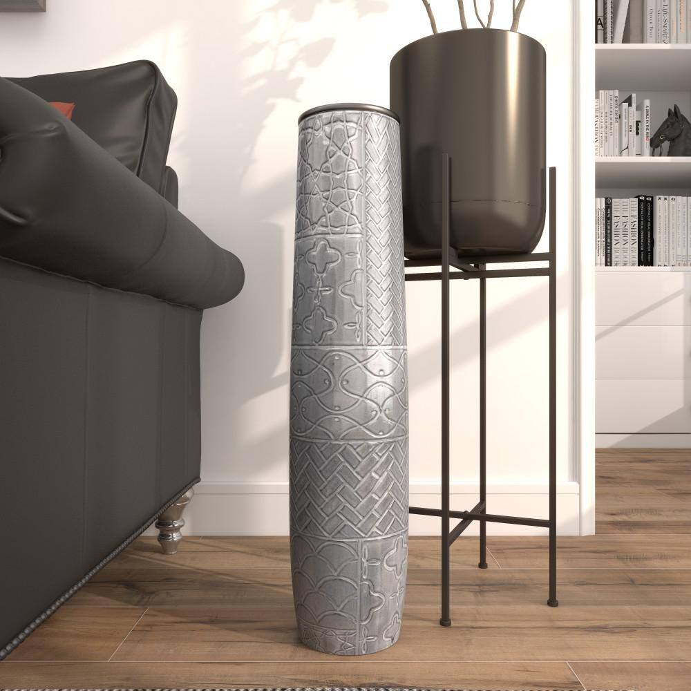 Elegant 30" Metallic Gray Ceramic Floor Vase with Modern Textures