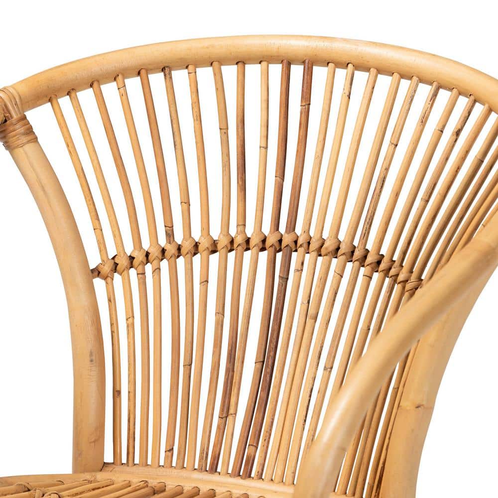 Bohemian Natural Brown Rattan Low Arm Chair with Crisscross Base