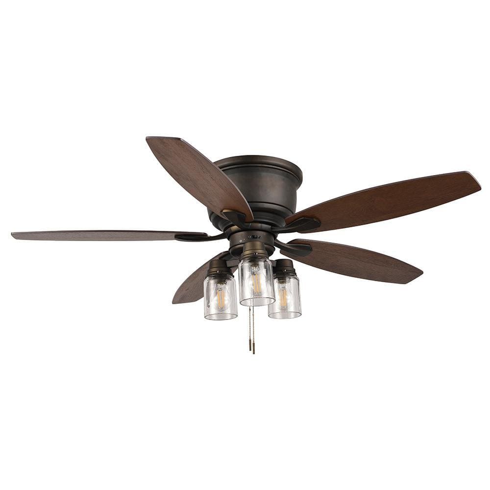 Hampton Bay Stoneridge 52 in. Indoor/Outdoor LED Bronze Hugger Ceiling Fan with Light Kit and 5 Reversible Blades 51974 - The Home Depot