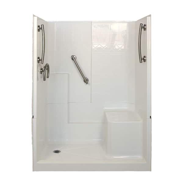 Ella Freedom 32 in. x 60 in. x 77 in. 3-Piece Low Threshold Shower Stall in White and Brushed Nickel with Left Drain