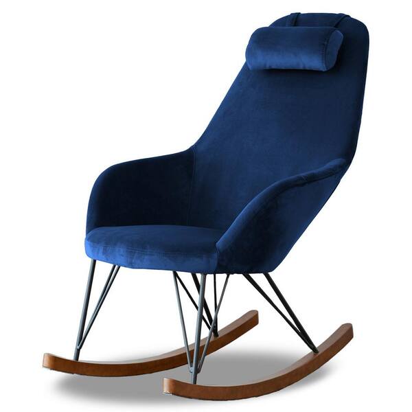 Ashcroft Furniture Co Jayce Modern Indoor Blue Velvet Nursery Rocking Armchair for Bedroom and Livingroom
