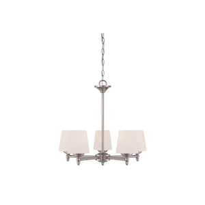 Darcy 5-Light Brushed Nickel Chandelier with White Opal Glass Shades For Dining Rooms