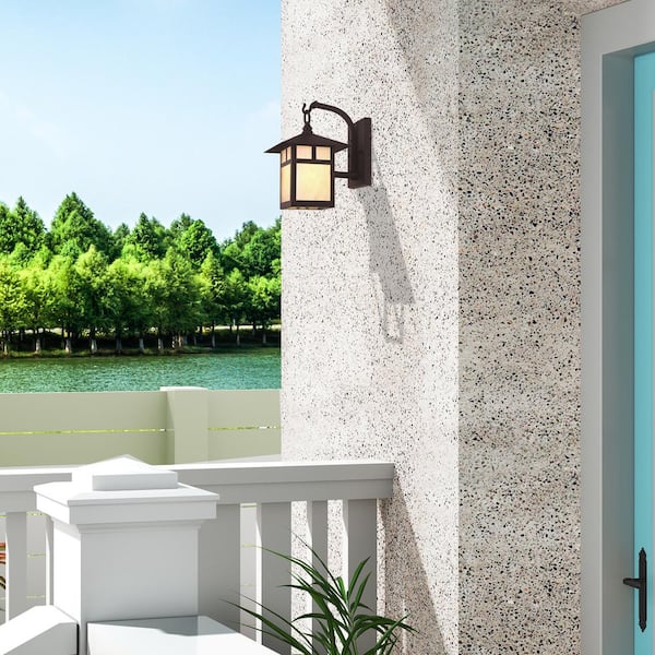 Mapleridge 10.75 in. 1-Light Bronze Outdoor Hardwired Wall Lantern Sconce with No Bulbs Included