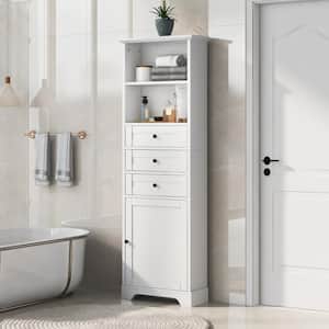 22 in. W x 10 in. D x 68 in. H White MDF Freestanding Linen Cabinet with 3-Drawers and Adjustable Shelves