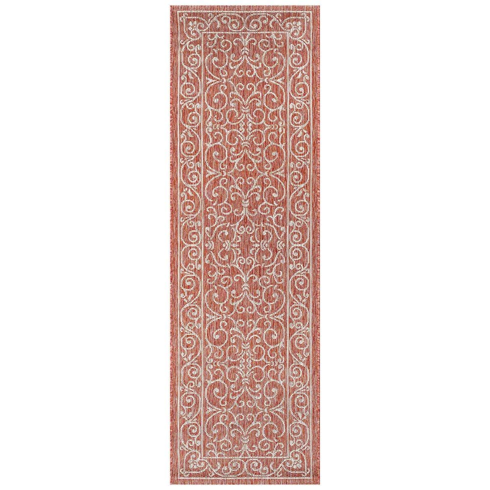 Red Polypropylene 2 ft. x 8 ft. Floral Indoor Runner Rug