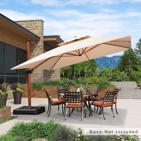 PURPLE LEAF 12 ft. Square All-aluminum 360-Degree Rotation Wood pattern Cantilever Offset Outdoor Patio Umbrella in Beige