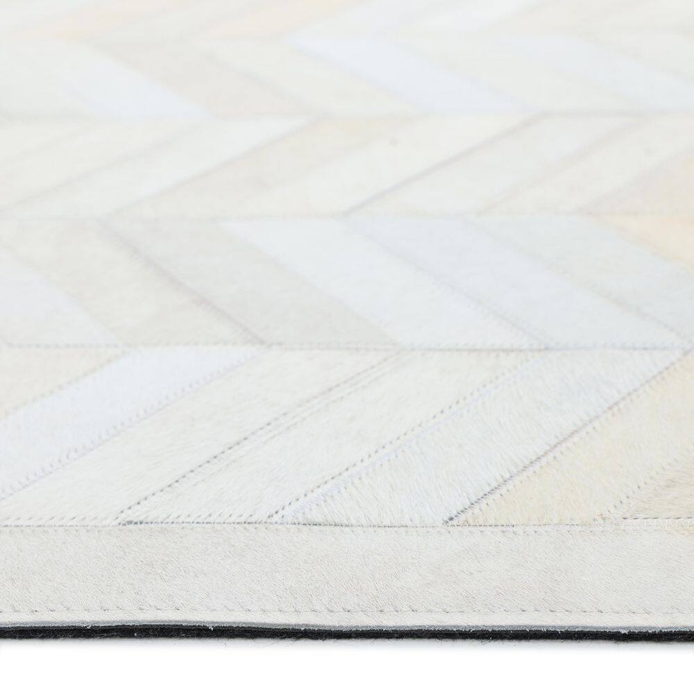 Meir Handmade Ivory Geometric 9' x 12' Wool & Cowhide Rug