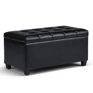 Sienna 33 in. Wide Transitional Rectangle Storage Ottoman Bench in Midnight Black Vegan Faux Leather