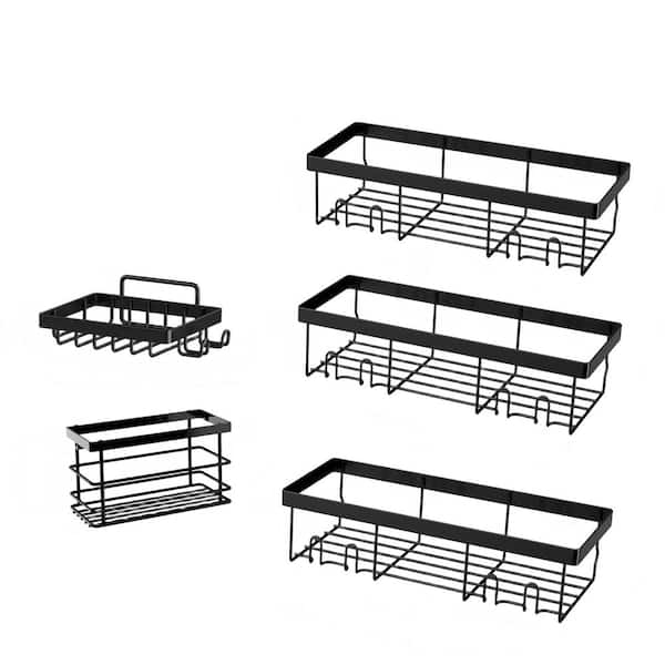 12.6 in. W x 2.3 in. H x 4.6 in. D Stainless Steel Rectangular Shelf in Black, 5Pcs Corner Bathroom Storage Organization