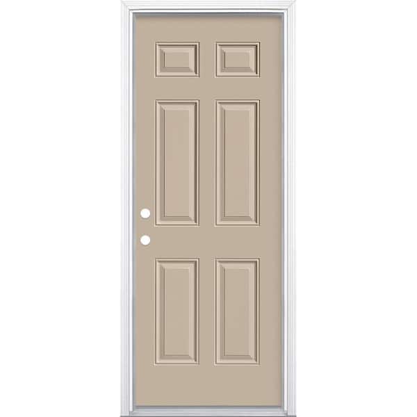 Masonite 30 in. x 80 in. 6-Panel Right-Hand Inswing Painted Steel Prehung Front Exterior Door with Brickmold