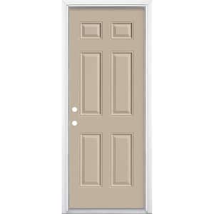 32 in. x 80 in. 6-Panel Right-Hand Inswing Painted Steel Prehung Front Exterior Door with Brickmold