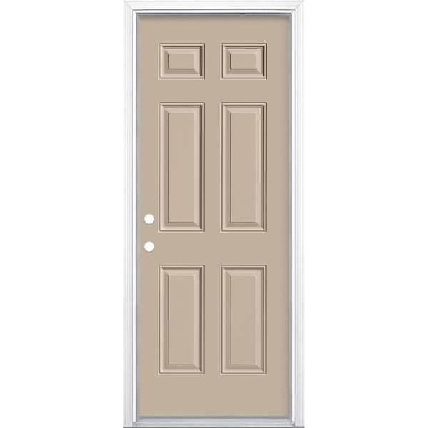 Masonite 36 in. x 80 in. 6-Panel Right-Hand Inswing Painted Steel Prehung Front Exterior Door with Brickmold