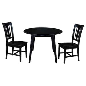 Set of 3-pcs - 42 in. Black Drop-Leaf Solid Wood Table and 2-Side Chairs