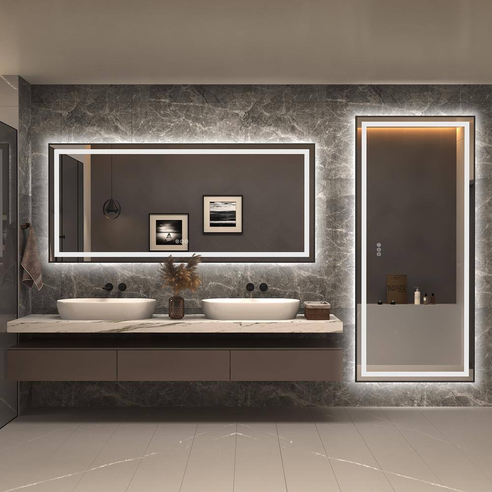 Oversized Matte Black Aluminum Frameless LED Vanity Mirror
