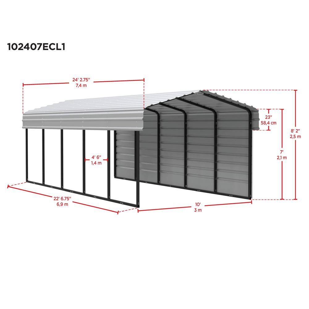 Charcoal Steel 10x24 ft Carport with Enclosure