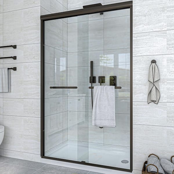 waterpar 46 in. to 48 in. W x 72 in. H Sliding Framed Shower Door in Oil Rubbed Bronze with Clear Glass Double Sliding Reversible