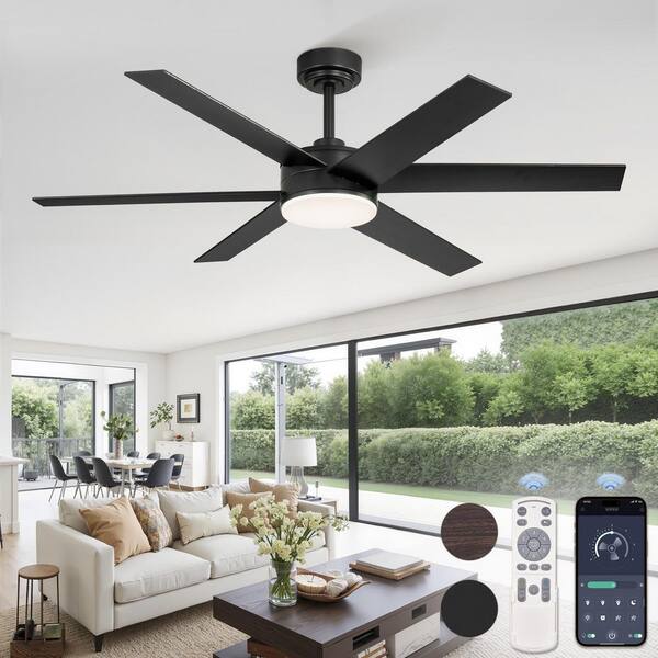 52 Inch Indoor/Outdoor Black Modern Ceiling Fan with Light and Remote/APPfor Living Room, Dual 6 Blades, Quiet DC Motor