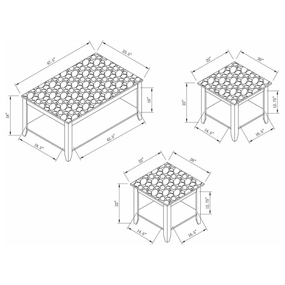 Transitional Black and Brown Faux Marble 3-Piece Coffee Table Set